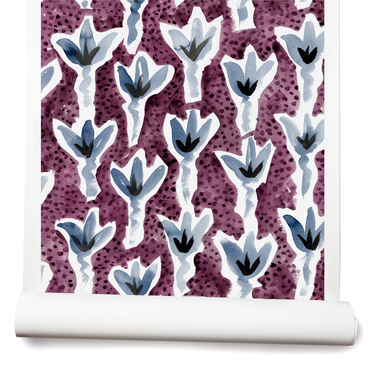 Sprigs Wallpaper in Eggplant/Blue