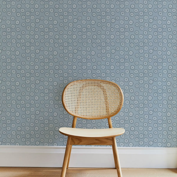 Dotted Floral Wallpaper in Blue-Gray