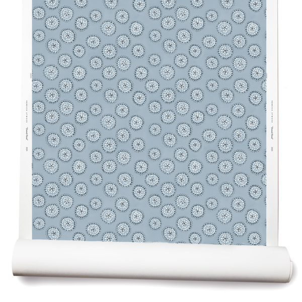 Dotted Floral Wallpaper in Blue-Gray