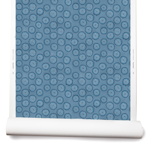 Dotted Floral Wallpaper in Chambray Blue