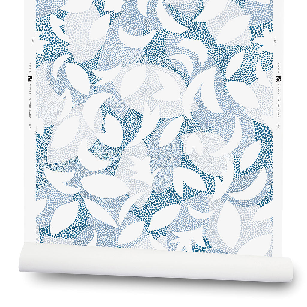 Dotted Leaves Wallpaper in Ocean Blue