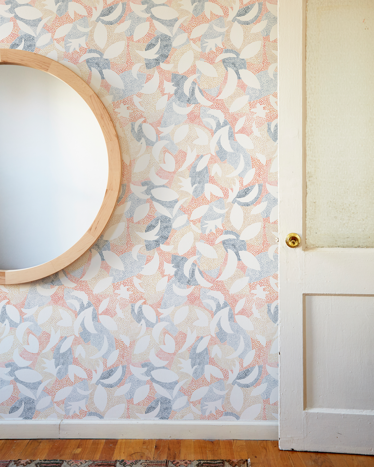Dotted Leaves Wallpaper in Peach/Blue