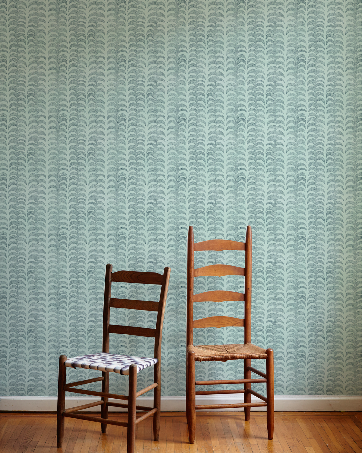 Dotted Palm Wallpaper in Ice Mint/Deep Marine