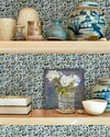 Floral Trellis Wallpaper in Blue/Green Image 3