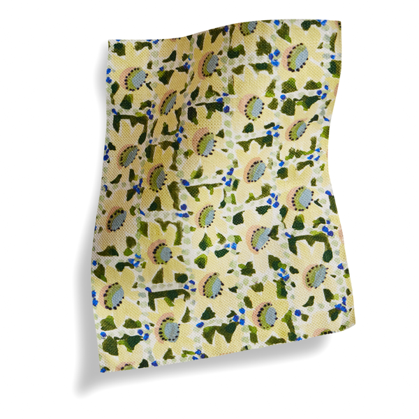Floral Trellis Fabric in Yellow/Green