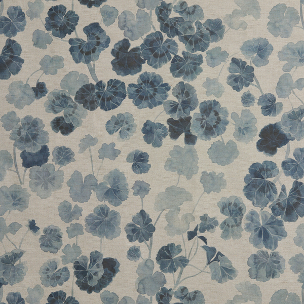 Geraniums Fabric in Blue/Natural