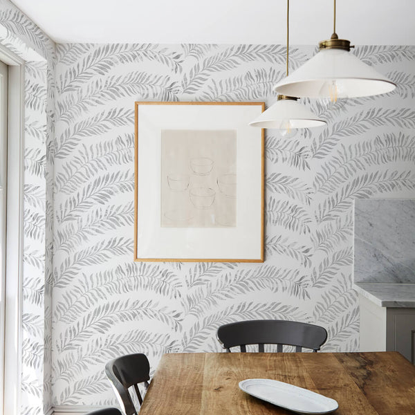 Marble Fern Wallpaper in Pale Gray