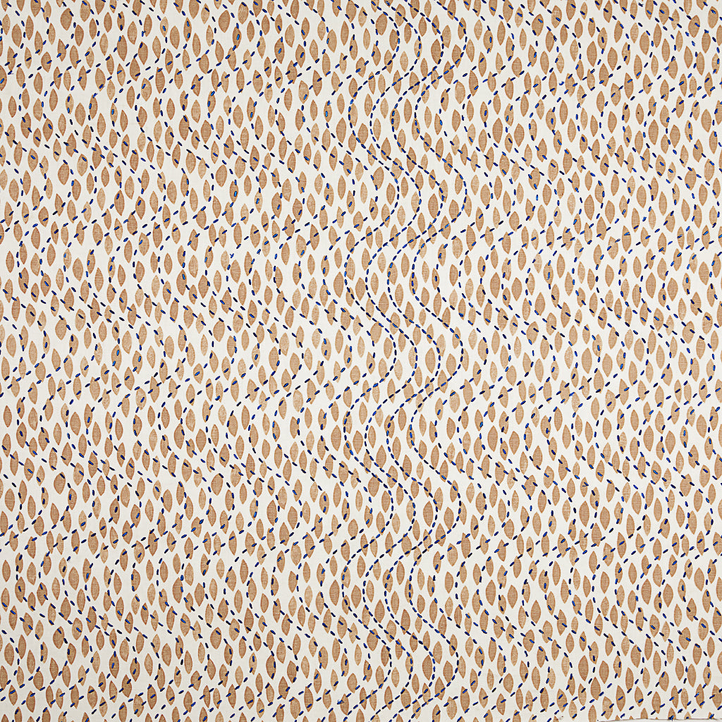Shell Wave Fabric in Taupe/Cobalt