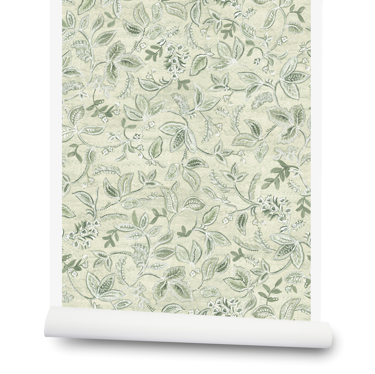 Textured Botanical Wallpaper in Pale Green