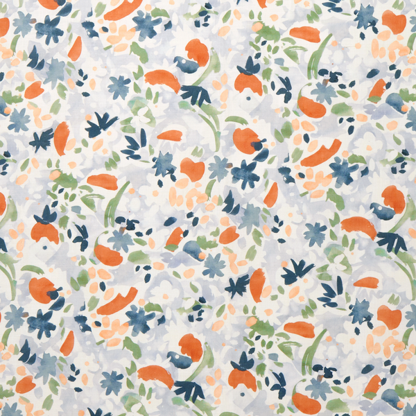 Wildflower Fabric in Blue/Tomato