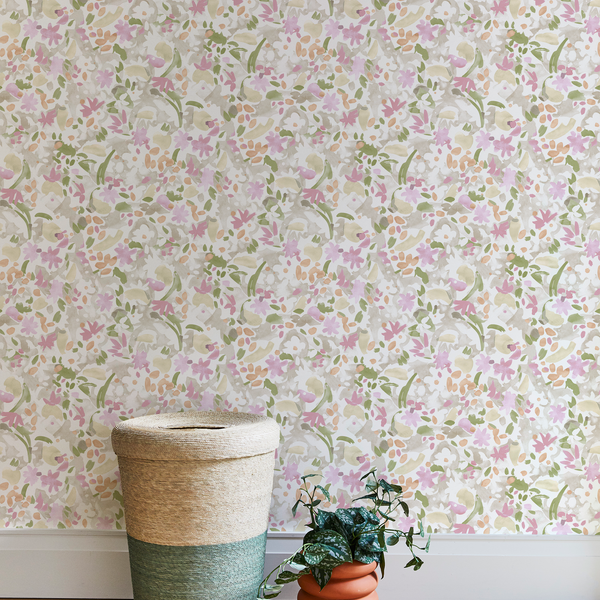 Wildflower Wallpaper in Pink/Green